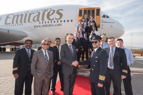 Photo 2 - EK 25th A380 - MPflaum and CaptShaban with the Airbus and Emirates Hamburg delivery teams