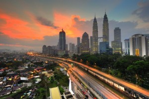 Sun rays over the skyscrapers and suburbs of Kuala Lumpur. 5 exposures tonemapped in Photomatix.