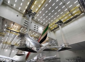 A unique look into Emirates’ aircraft paint hangar, the world’s largest owned by an airline