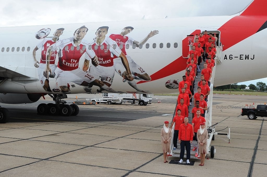 Arsenal as they travel to Singapore for the Barclays Asia Trophy at Stansted Airport on July 12, 2015 in London, England. (Photo by Stuart MacFarlane/Arsenal FC via Getty Images)