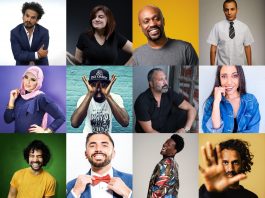 A Collage of Dubai Comedy Festival Artists performing at Madinat Jumeirah