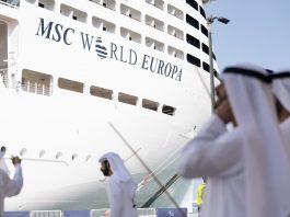 The MSC World Europa, a futuristic, lower-carbon-fuelled cruise ship made its first call at Mina Rashid on the 21st of December 2022.