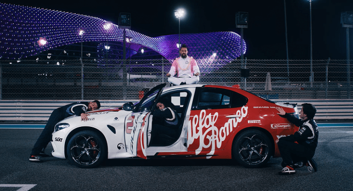 Jason Momoa’s ridiculously awesome job as Yas Island Chief Island Officer has just landed him on top of a racing car, like a pro on Yas Marina Circuit.