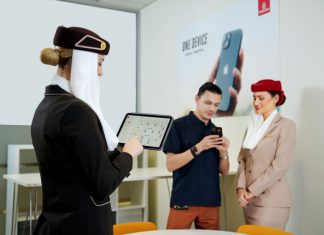 Emirates Deploys 20,000 Apple Products to Transform Inflight Services Emirates has launched a new strategy called ‘One Device' leveraging Apple products, whereby all 20,000 Emirates Cabin Crew receive iPhone 13 or iPad Air.