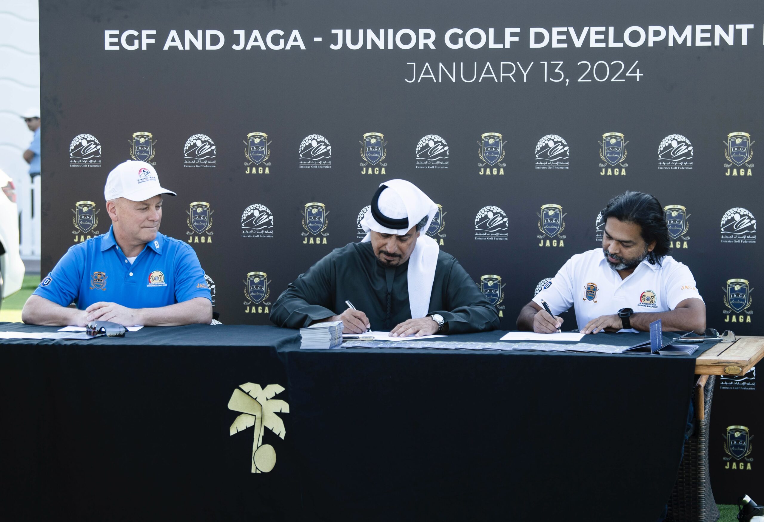 MOU Signing at the HERO Junior Dubai Desert Classic.. Emirates Golf Federation (EGF) and the Junior Asian Golf Academy (JAGA) commit to revolutionize the landscape of Junior, Amateur, and Professional golf in the UAE.