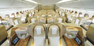 Emirates’ First Retrofitted 777 Aircraft Featuring its Latest Cabin Interiors Takes Off to Geneva The first Emirates Boeing 777 with a nose-to-tail cabin refresh sporting a new look has rolled into service