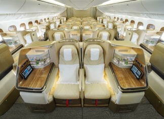 Emirates’ First Retrofitted 777 Aircraft Featuring its Latest Cabin Interiors Takes Off to Geneva The first Emirates Boeing 777 with a nose-to-tail cabin refresh sporting a new look has rolled into service
